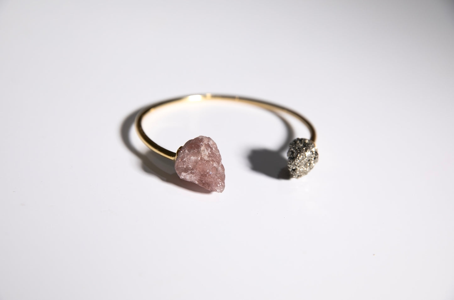 You've Got A Heart of Gold Cuff Bracelet · LOVE · Pink Tourmaline & Pyrite · 24k Gold-plated