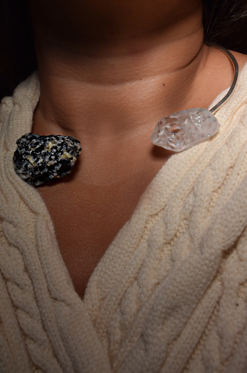 Don't Kill My Vibe Collar · RESET · Black & White Tourmaline with Clear Quartz · 24k gold-plated/ Silver
