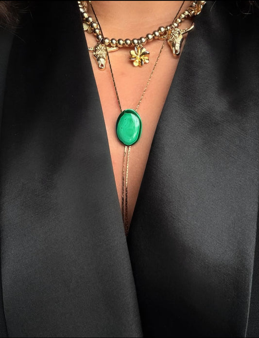 1960s Gold-plated Vintage Malachite Bolo Tie · HEAL
