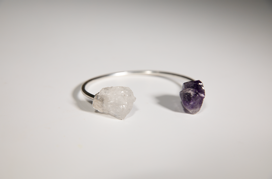 I've Got My Psychic on Speed Dial Cuff Bracelet · HEAL · Amethyst & Clear Quartz · Silver