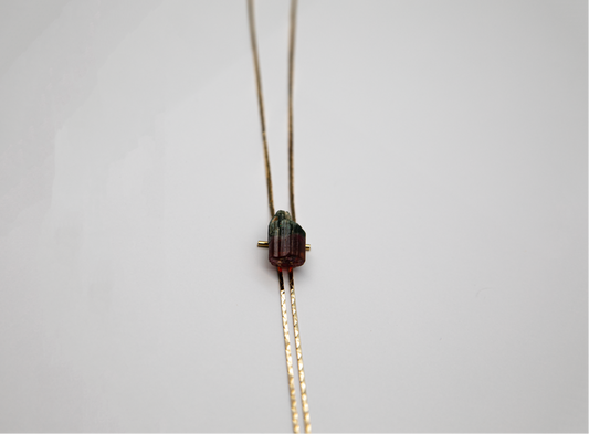 1960s Gold-plate Watermelon Tourmaline Bolo Tie  ·  LOVE