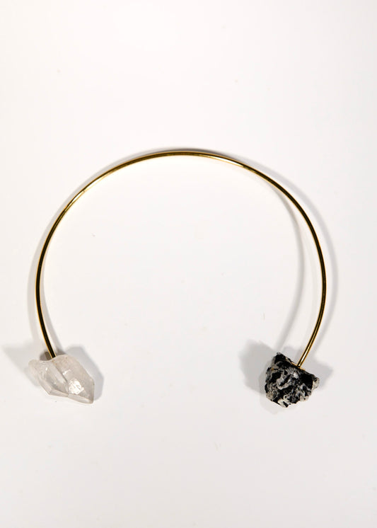 Don't Kill My Vibe Collar · RESET · Black & White Tourmaline with Clear Quartz · 24k gold-plated/ Silver