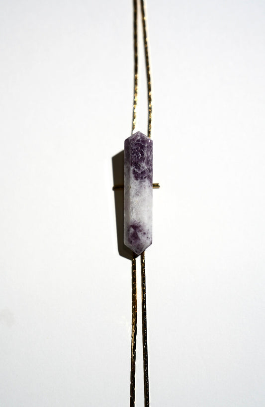 1960s Gold-plated Vintage Lepidolite Bolo · HEAL