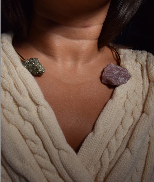 You've Got A Heart of Gold Collar · LOVE · Pink Tourmaline & Pyrite · 24k Gold-plated