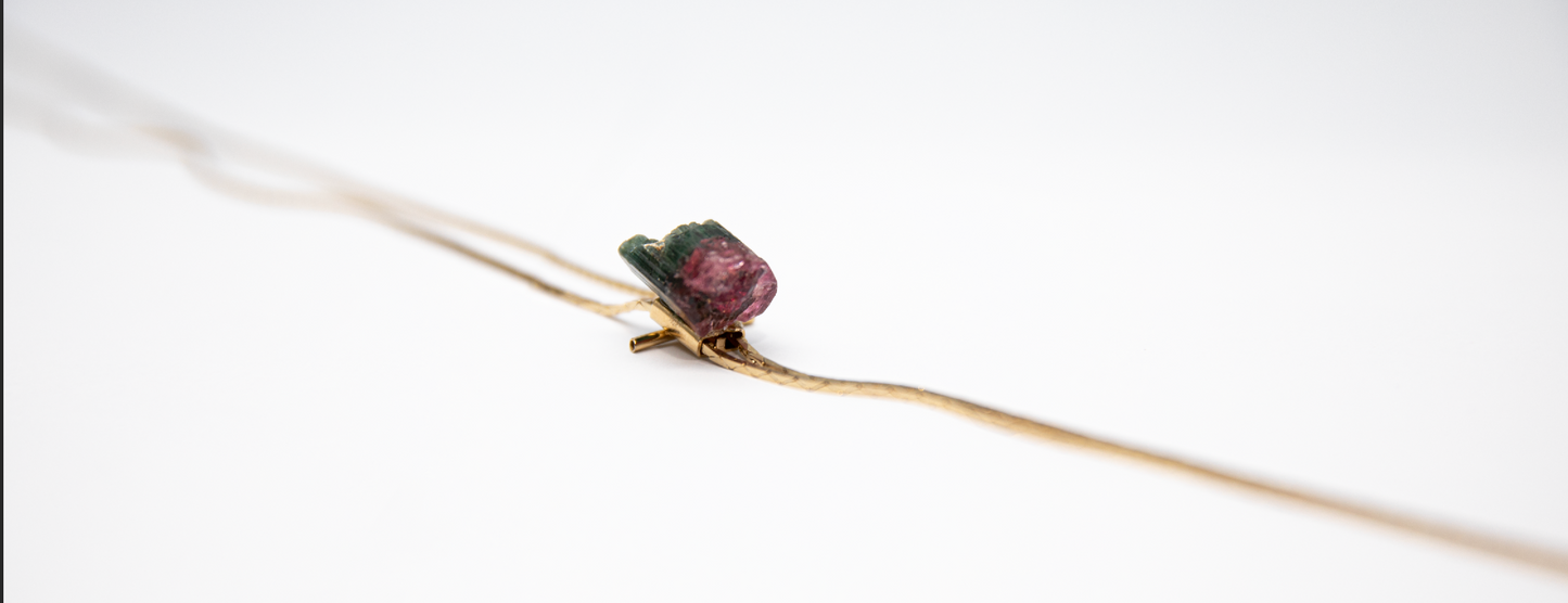 1960s Gold-plate Watermelon Tourmaline Bolo Tie  ·  LOVE