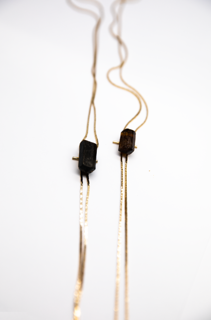 1960s Gold-plate Black Tourmaline Bolo Tie  ·  RESET
