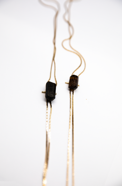 1960s Gold-plate Black Tourmaline Bolo Tie  ·  RESET
