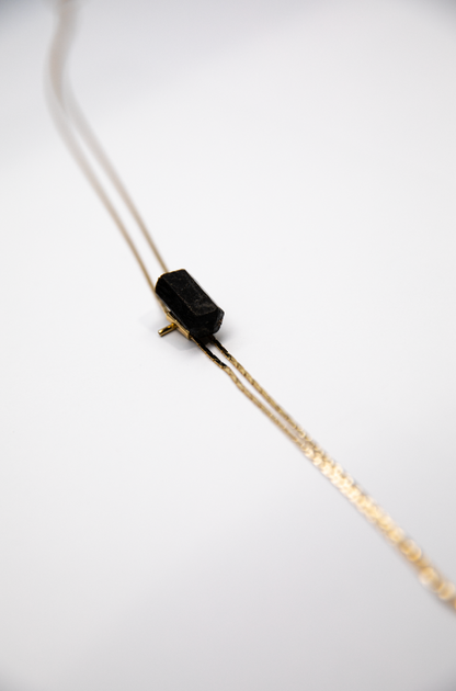 1960s Gold-plate Black Tourmaline Bolo Tie  ·  RESET